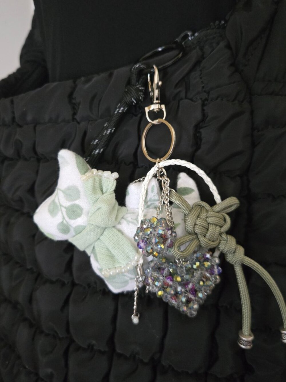 Handmade Scottie Dog Bag Charm & Key Chain 4 1/4" x 3 1/2" Leafy Green